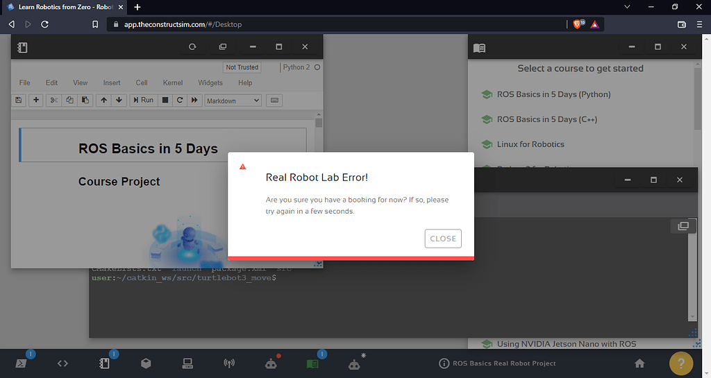 Unable to connect to Real Robot lab - ROSDS Support - The Construct ROS ...