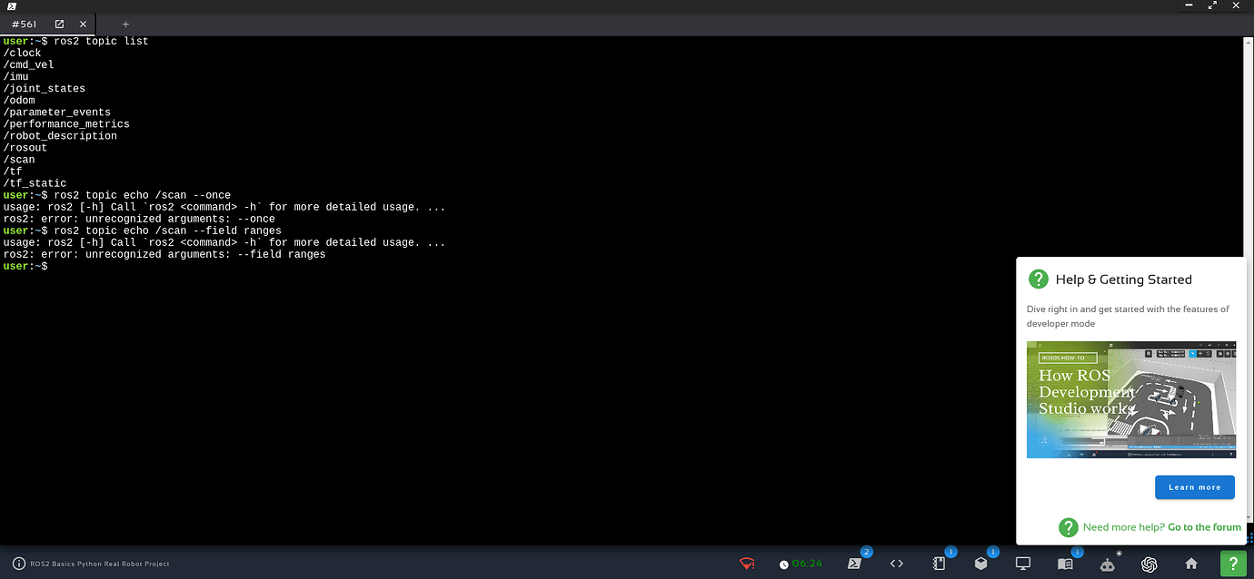 Ros2 topic echo /scan --once and --filed not working - ROSDS Support ...