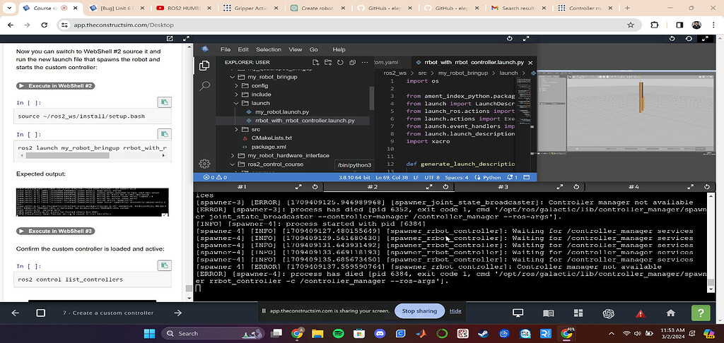 Bug] Unit 7: Custom Controller launch error - ROS2 Control